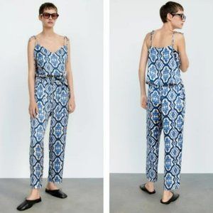 Zara Satin Ikat Print Camisole and Pant Set, NWT, Size S
